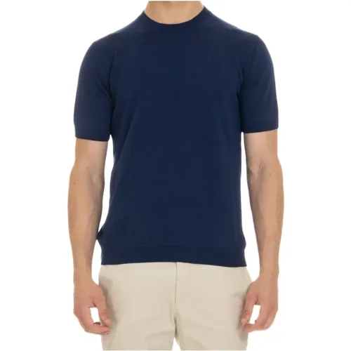 Blau Baumwollstrick T-shirt Polo , Herren, Größe: L - Tagliatore - Modalova