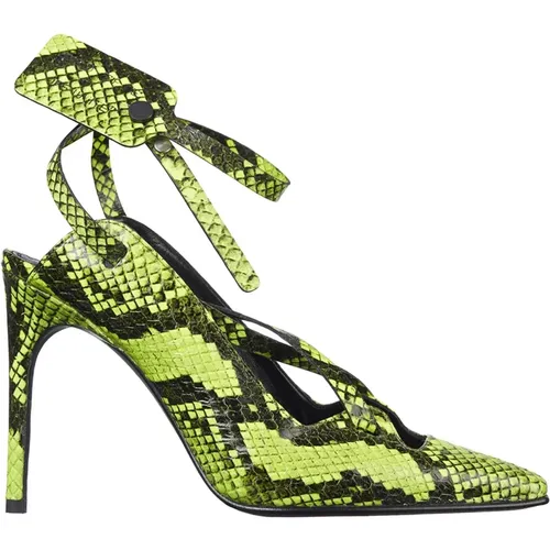 Pumps, female, , Size: 6 US Fluo Yellow Python Print Calfskin Pumps - Off White - Modalova