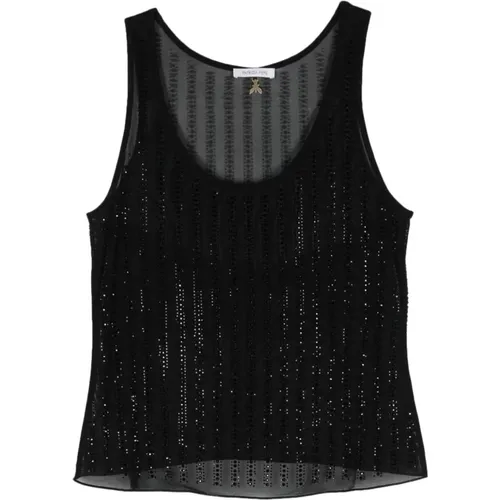 Kristallverziertes Mesh Schwarzes Top , Damen, Größe: XS - PATRIZIA PEPE - Modalova