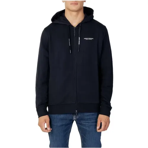 Zip-throughs, male, , Size: 2XL Cotton Hoodie with Rib Details - Armani Exchange - Modalova