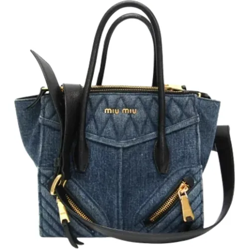 Pre-owned Tote Bags, female, , Size: ONE SIZE Pre-owned Denim handbags - Miu Miu Pre-owned - Modalova