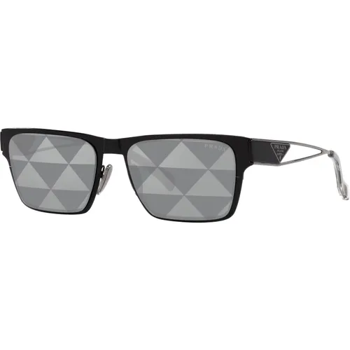 Schwarz/Grau Silber Dreiecke Sonnenbrille , Herren, Größe: 56 MM - Prada - Modalova