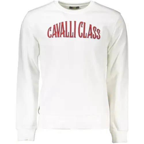 Eleganter weißer Pullover mit Stickerei , Herren, Größe: XL - Cavalli Class - Modalova