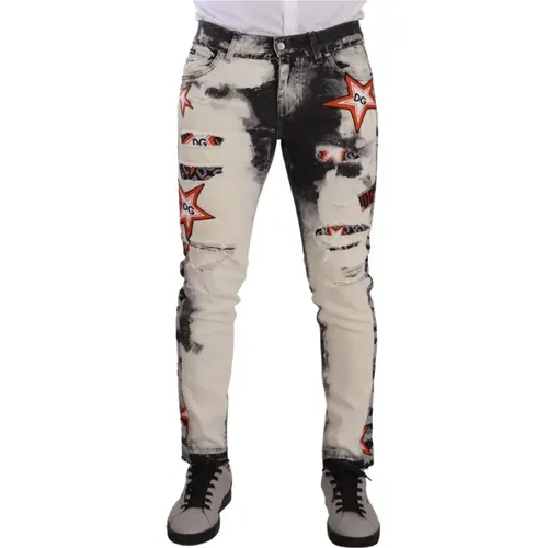 Black Distressed Skinny Denim Jeans , male, Sizes: M - Dolce & Gabbana - Modalova