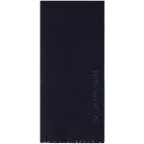 Winter Scarves, male, , Size: ONE SIZE Navy Wool Logo Scarf - Emporio Armani - Modalova