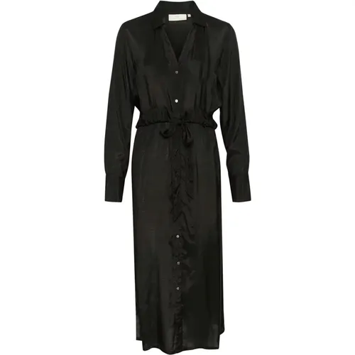 Schwarzes Tiefes Hemdkleid mit Gürtel , Damen, Größe: 3XL - Kaffe - Modalova