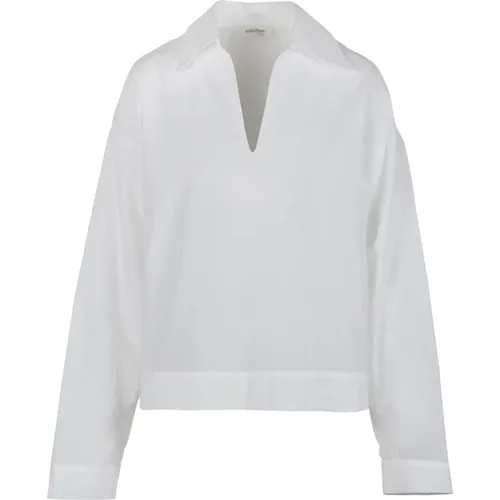 Poplin Shirt with Pointed Collar and V-Neck , female, Sizes: S, 2XS, XS, L, M - Ottod'Ame - Modalova