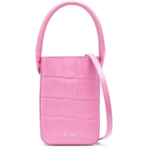 Note Mini Tote Bag - Fuchsia Crocodile Embossed Leather , female, Sizes: ONE SIZE - By FAR - Modalova