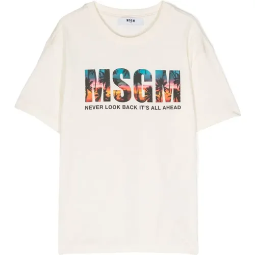 Logo Print Weißes T-Shirt Msgm - Msgm - Modalova