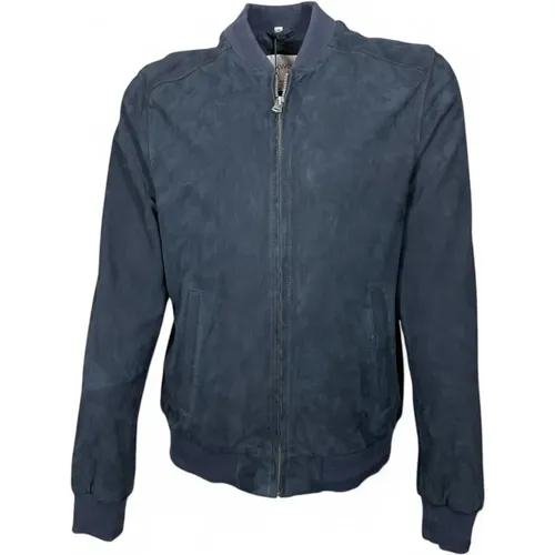 Bomber Jackets, female, , Size: S Suede Bomber Jacket with College Collar - Oakwood - Modalova