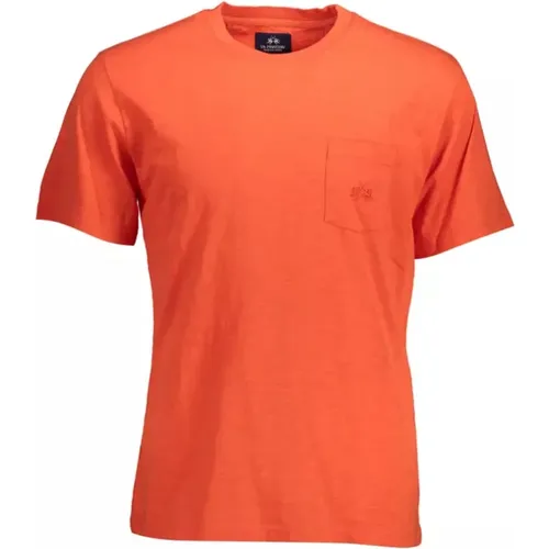 Rotes Baumwoll-T-Shirt mit Stickerei , Herren, Größe: L - LA MARTINA - Modalova