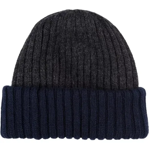 Beanies, male, , Size: ONE SIZE Cashmere Beanie Grey Blue Ribbed - Fedeli - Modalova