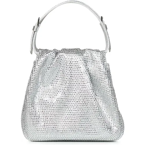 Handbags, female, , Size: ONE SIZE Silver Crystal Handbag Elegance - Amina Muaddi - Modalova