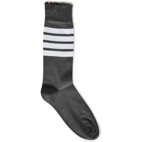 Grey 4-Bar Motif Mid-Calf Socks , female, Sizes: ONE SIZE - Thom Browne - Modalova