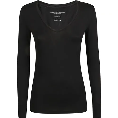 T-shirts and Polos, Viscose-Elastane Blend , female, Sizes: S, L - majestic filatures - Modalova