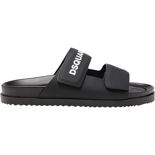 Schwarze Logo Slides mit Klettverschluss , Herren, Größe: 42 EU - Dsquared2 - Modalova