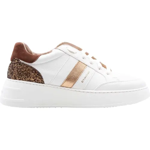 Beige Leder Sneakers mit Streifen - Stokton - Modalova