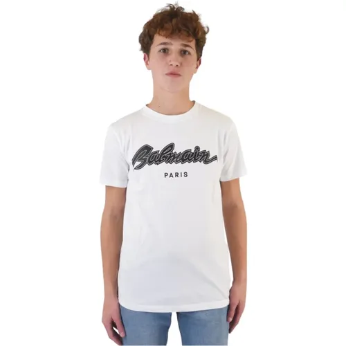 Jungen T-Shirt mit Logo-Print - Balmain - Modalova