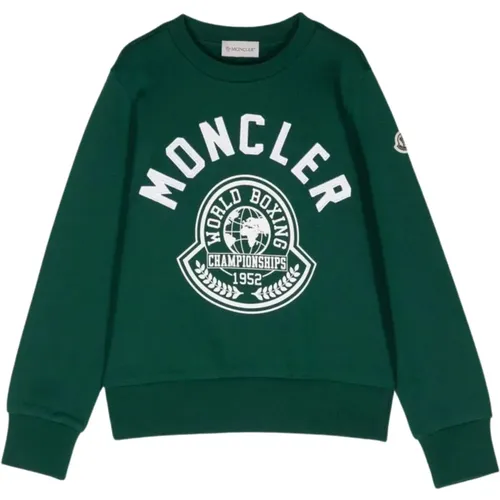 Grüner Rundhalsausschnitt Pullover mit gesticktem Logo - Moncler - Modalova