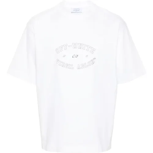 Off , T-Shirts, male, , Size: S Jersey Crew Neck Logo Print T-shirt - Off White - Modalova