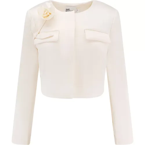 Light Jackets, female, , Size: XS Satin Blazer with 3D Flower - Self Portrait - Modalova