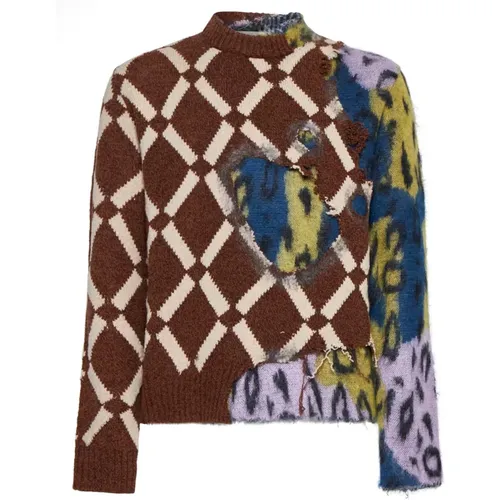 Color-Block Sweater Diamond Leopard Design , male, Sizes: M, L - Marni - Modalova