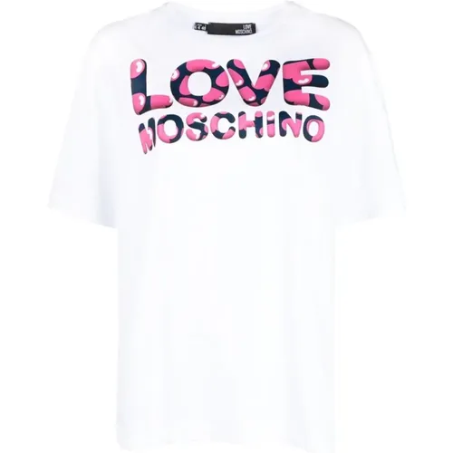 Herzdruck Baumwoll-T-Shirt für Frauen , Damen, Größe: L - Love Moschino - Modalova