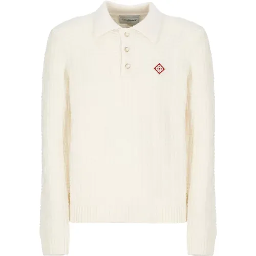 Polo Shirts, male, , Size: L Ivory Wool Polo Shirt with Column Stitch - Casablanca - Modalova