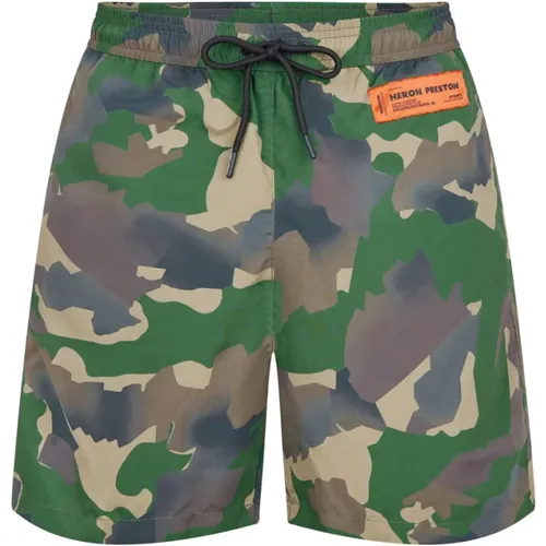 Beachwear, male, , Size: S Camouflage Logo Swim Shorts Military - Heron Preston - Modalova