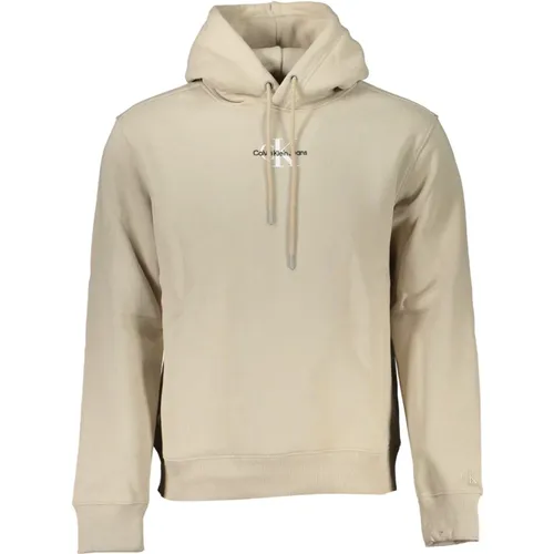 Beiger Hoodie mit Stickerei und Druck , Herren, Größe: XL - Calvin Klein - Modalova