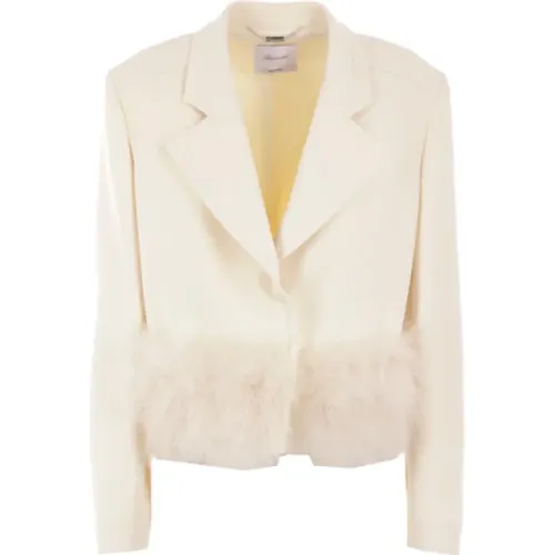 Blazers, female, , Size: S White Feathered Jacket - Blumarine - Modalova