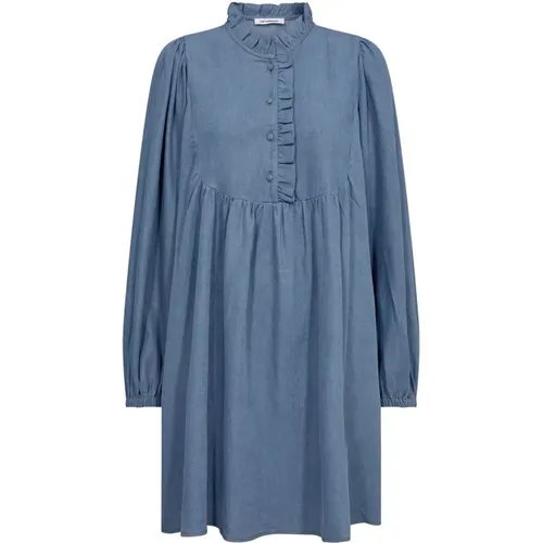 Rüschen Denim Kleid in Denim Blau - Co'Couture - Modalova