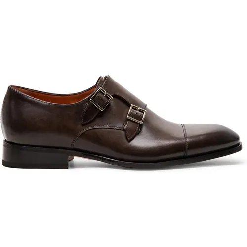 Leather double-buckle shoe , male, Sizes: 8 1/2 UK - Santoni - Modalova