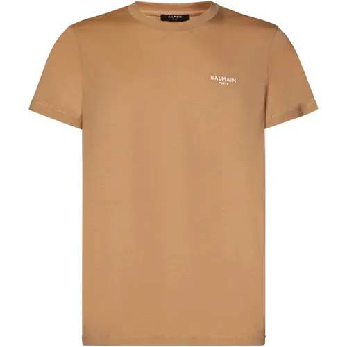 T-Shirt aus Bio-Baumwolle mit Flock-Logo , Herren, Größe: XL - Balmain - Modalova