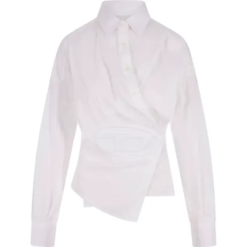 Weißes Wrap-Around Shirt mit Oval D Motif , Damen, Größe: L - Diesel - Modalova
