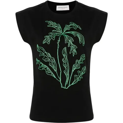 Schwarzes Palm Tree T-Shirt - Ermanno Scervino - Modalova