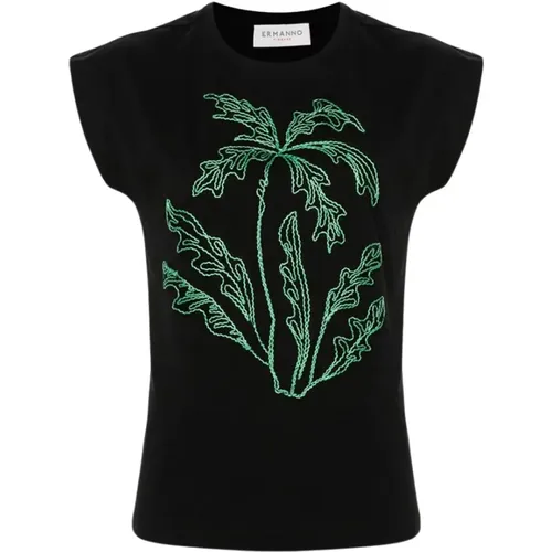 Schwarzes Palm Tree T-Shirt , Damen, Größe: XS - Ermanno Scervino - Modalova