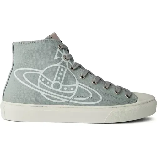 Sneakers, male, , Size: 9 US Pearl Grey High-Top Sneakers Logo - Vivienne Westwood - Modalova