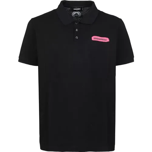 Schwarzes Tennis Polo Shirt,Logo Baumwoll Polo Shirt - Dsquared2 - Modalova