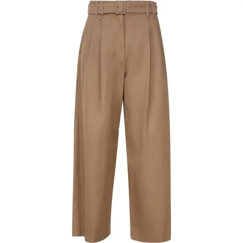 Camel Cotton High-Waisted Trousers , female, Sizes: S, M, XS - Max Mara - Modalova