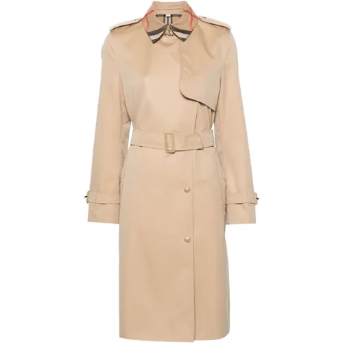 Cotton Gabardine Coat with House Check Pattern , female, Sizes: 3XS - Burberry - Modalova