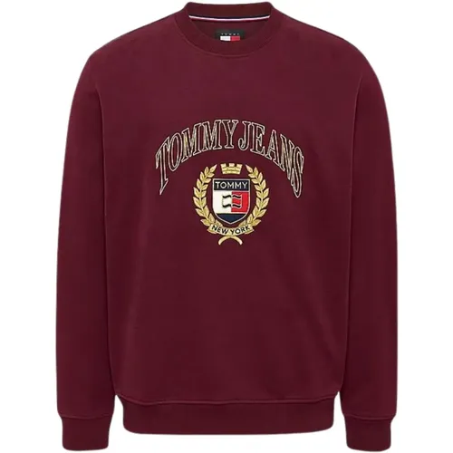 Bordeaux Baumwollpullover Ikonisches Emblem , Herren, Größe: L - Tommy Hilfiger - Modalova