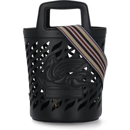 Schwarze Leder Bucket Bag mit Griffen und Verstellbarem Schulterriemen - ETRO - Modalova