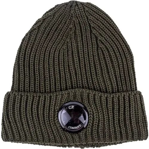 Beanies, male, , Size: ONE SIZE Thin Wool Beanie with Front Lens Detail - C.P. Company - Modalova