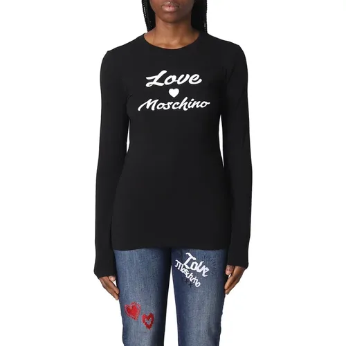 Langarm Baumwolle Logo Print Tee - Love Moschino - Modalova