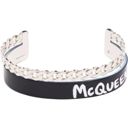 Bracelets, male, , Size: S Jet-/Silver Logo Print Chain Bracelet - alexander mcqueen - Modalova