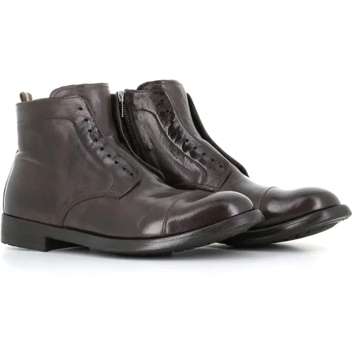 Ebony Leather Ankle Boot Zip Closure , male, Sizes: 10 UK, 8 1/2 UK - Officine Creative - Modalova