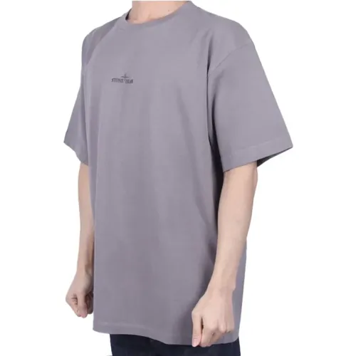 Faded Logo T-Shirt in Dove Grey , Herren, Größe: M - Stone Island - Modalova