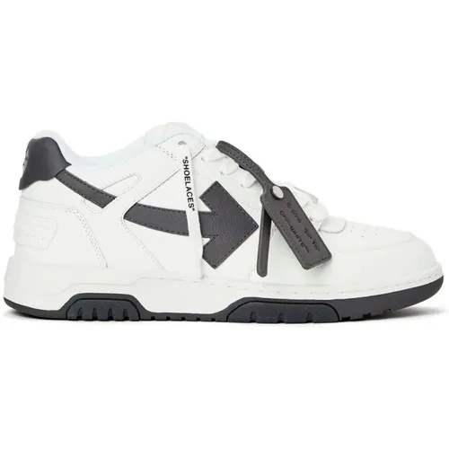 White Grey Leather Low Top Trainers , male, Sizes: 11 UK - Off White - Modalova