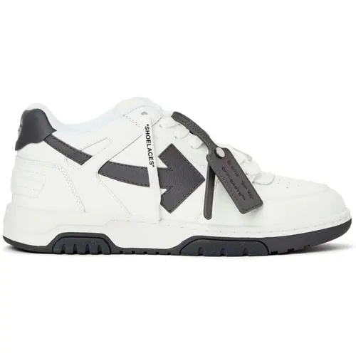 White Grey Leather Low Top Trainers , male, Sizes: 9 UK - Off White - Modalova